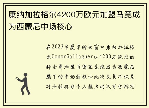 康纳加拉格尔4200万欧元加盟马竞成为西蒙尼中场核心